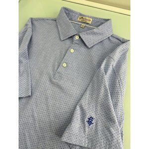 Peter Millar Crown Soft Men Golf Polo Shirt Short Sleeve Blue Polka Dot Large L